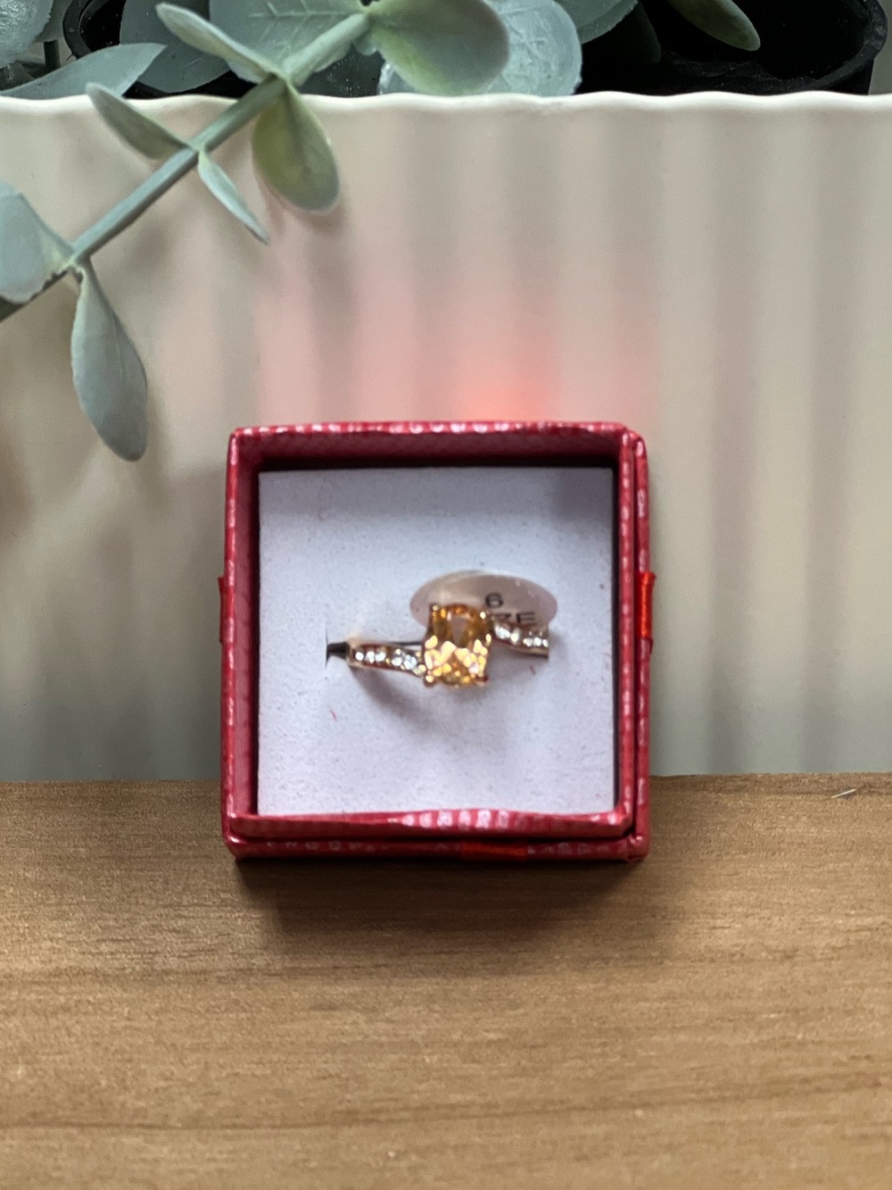 Gold Citrine & Cubic Zirconia Halo Ring